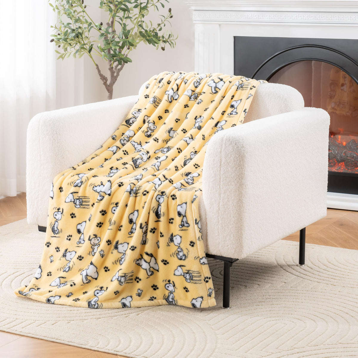 Berkshire Blanket Peanuts® VelvetLoft® Cute Character Snoopy Plush Throw Blanket,Peanuts Poses and Paws Grey,Throw 55 in x 70 in (Official Peanuts® Product)