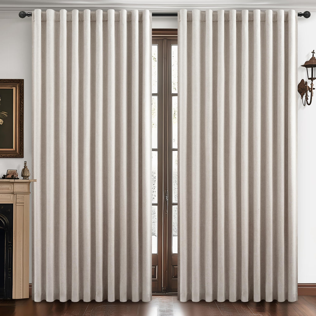 100% Blackout Curtains 84 Inch Length 2 Panels Set Farmhouse Style for Bedroom Windows/Living Room Thermal Insulated Neutral Boho Drapes Linen Blend Natural Ivory 7ft Long Hook Belt Pleated/Back Tab