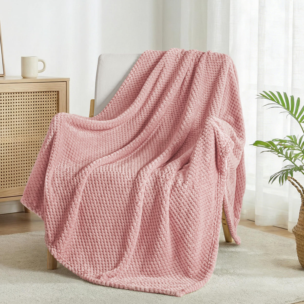 Exclusivo Mezcla Large Waffle Fleece Throw Blanket for Couch, Slate Blue