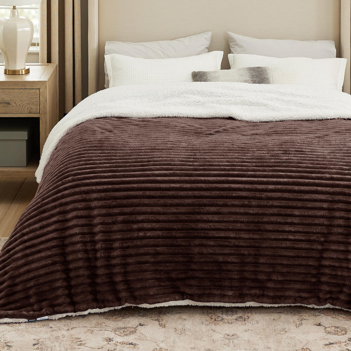 Bedsure Soft Sherpa Blanket Fluffy Throw Gift Beige 50"x60"
