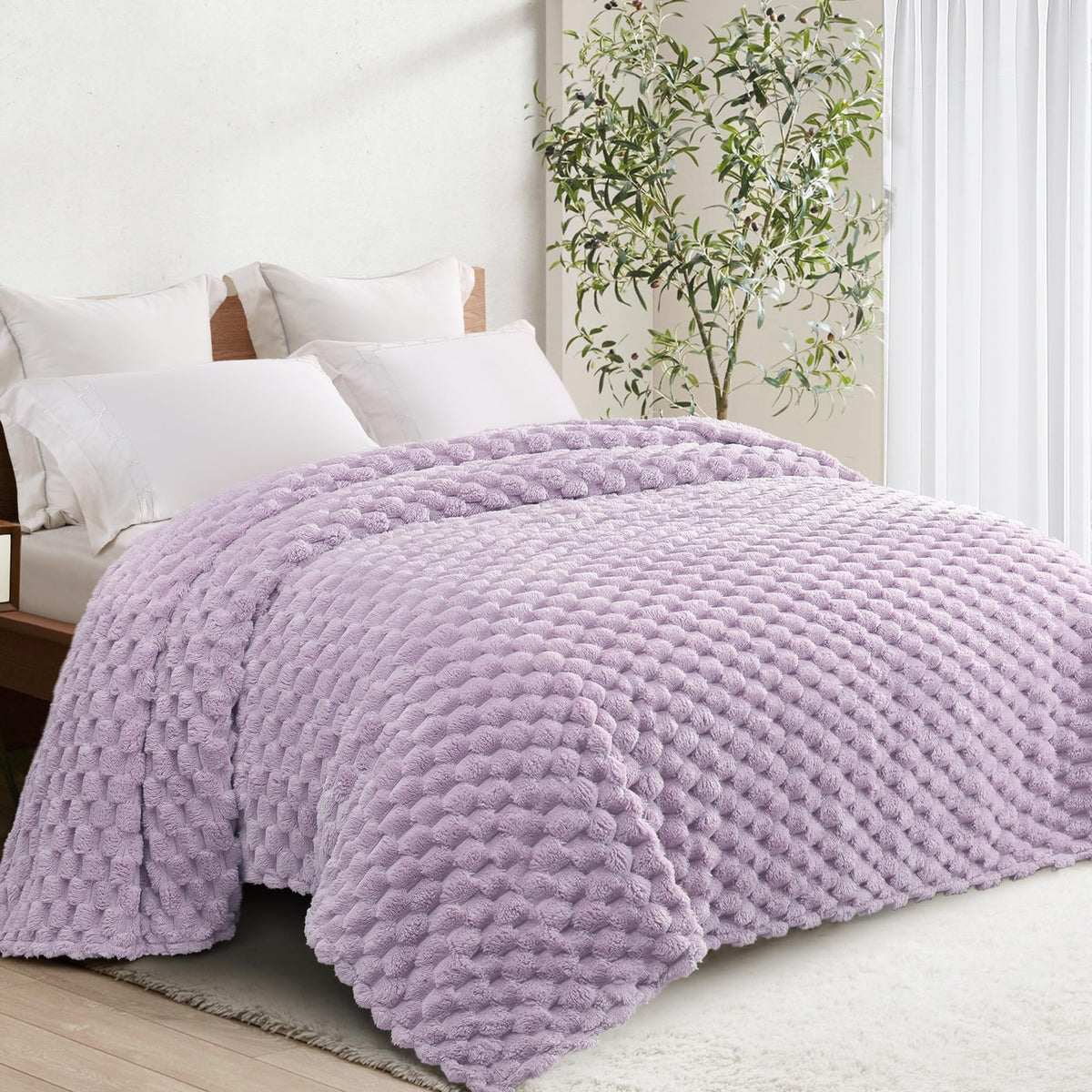 Whale Flotilla Soft 3D Jacquard Fleece Throw Blanket for Couch & Bed, Ivory