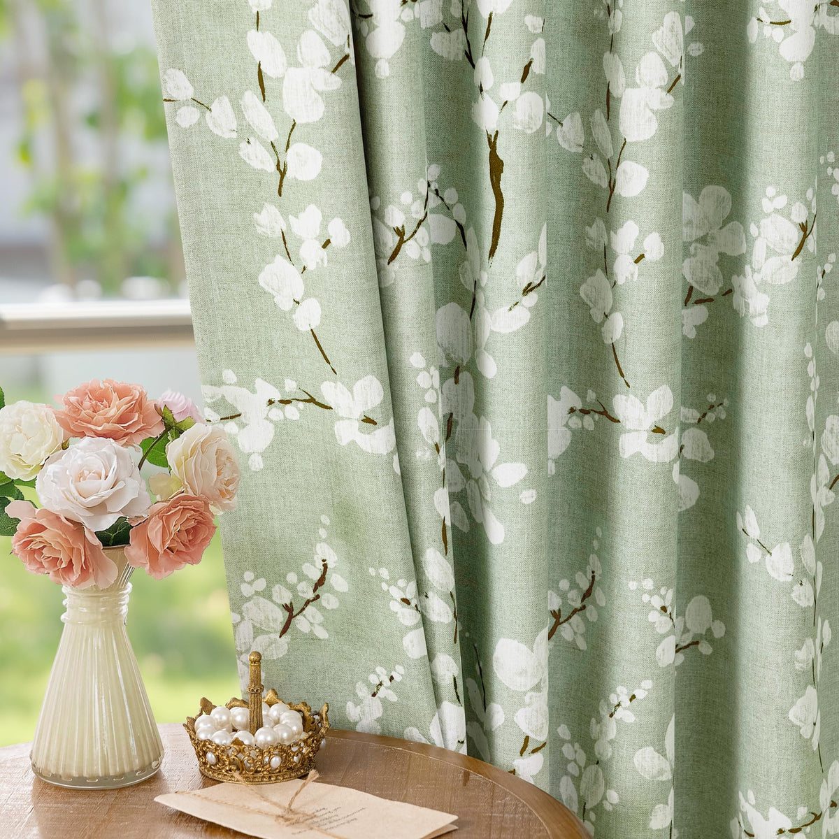 FMFUNCTEX Blue Blackout Floral Curtains, Bedroom, 100X84 Inches, 1 Panel