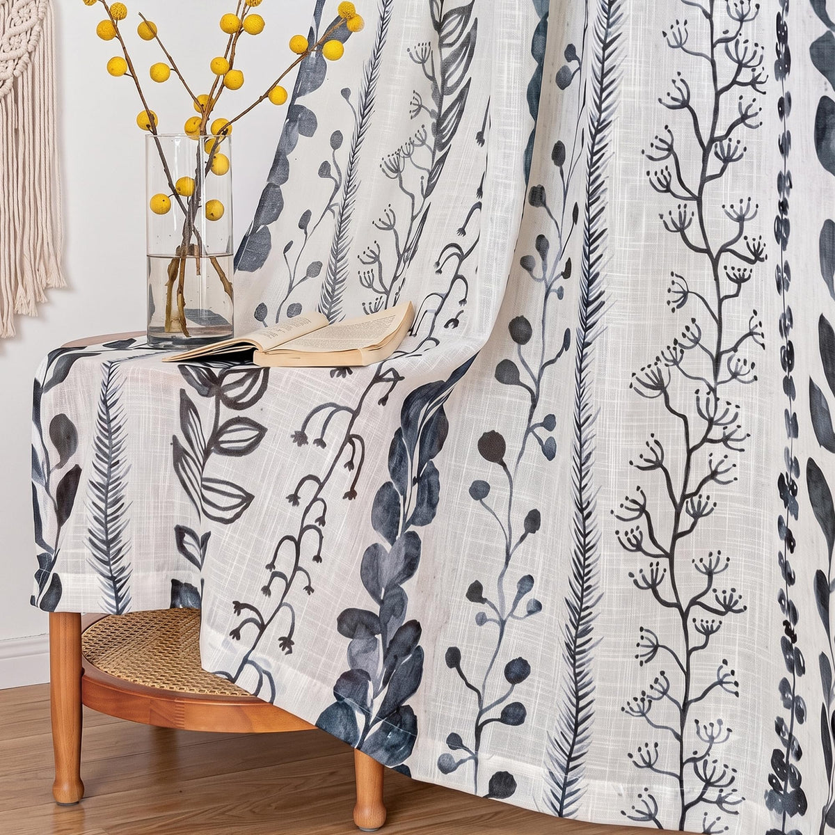 MEETSKY Sage Green Curtains 72 Inches Long 2 Panels Boho Curtains for Living Room Light Filtering Patterned Drapes for Bedroom Linen Style Back Tab Leaf Print Window Treatment, 50” Wide Each Panel
