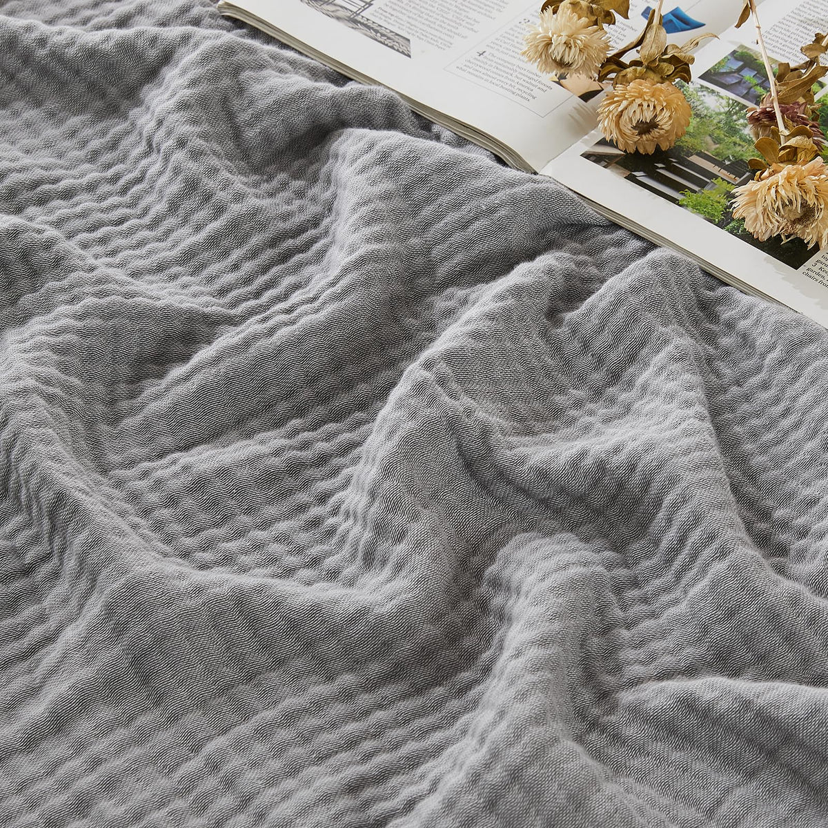 EMME Muslin Cotton Blanket Adults Heather Navy Throw XL 50"x70"
