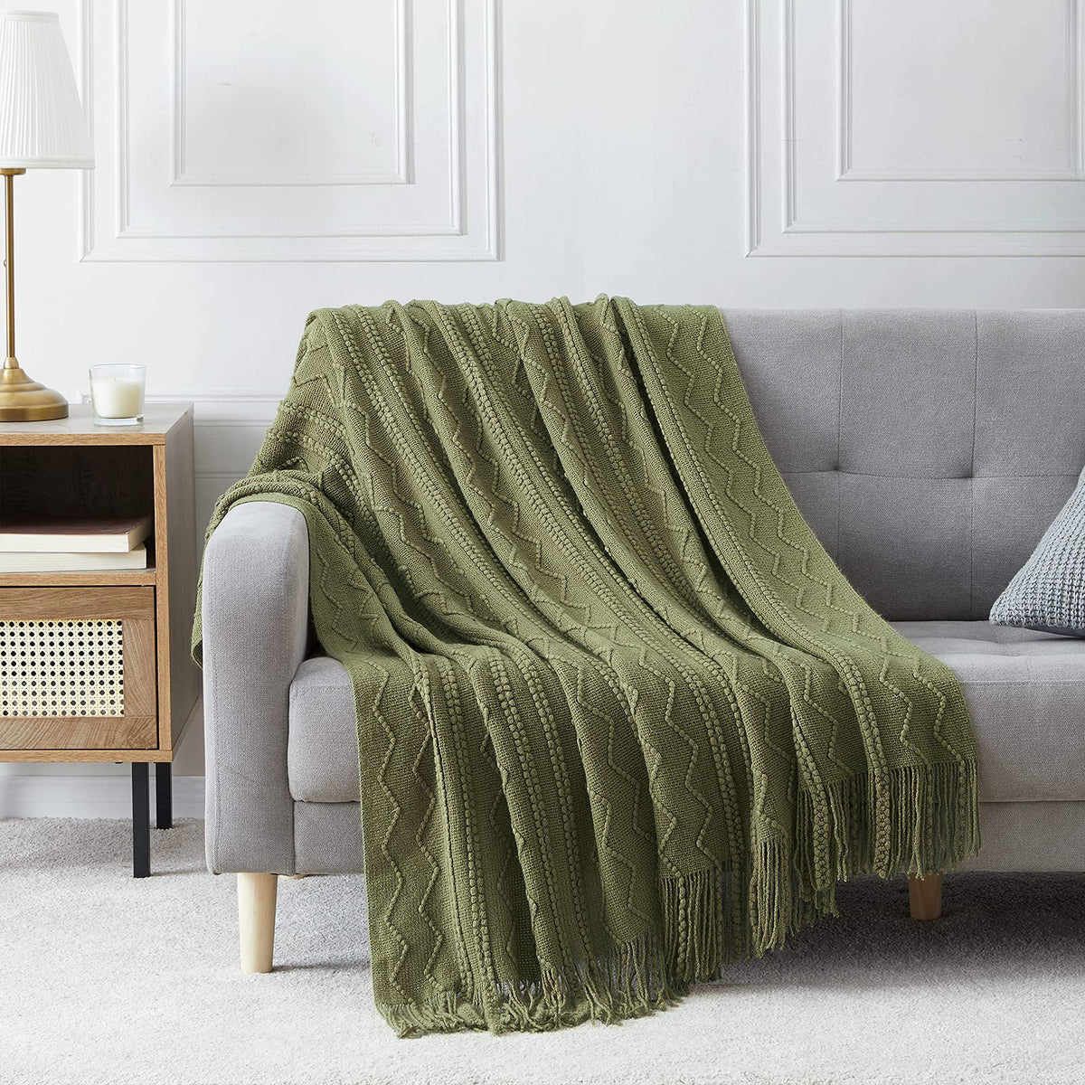 BOURINA Beige Throw Blanket 50x60 Inch Boho Knitted Soft Throw Sofa Blanket
