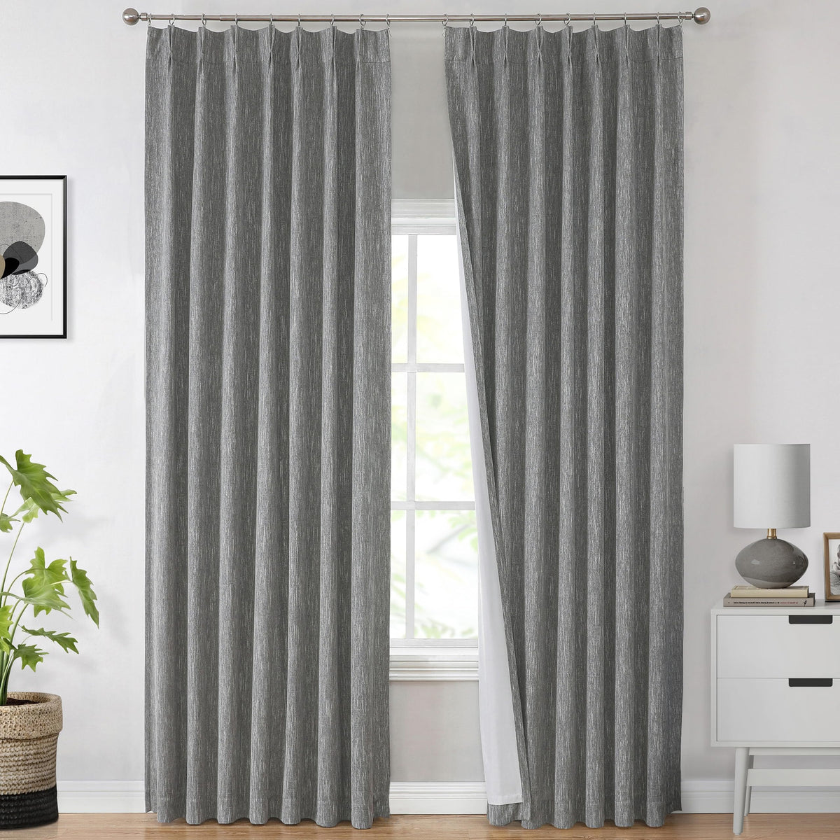 Vision Home Pinch Pleated Full Blackout Curtains Linen Blended Room Darkening Window Curtains 84 inch for Living Room Bedroom Thermal Insulated Pinch Pleat Drapes with Hooks 2 Panel 40"Wx84"L,Blue Fog
