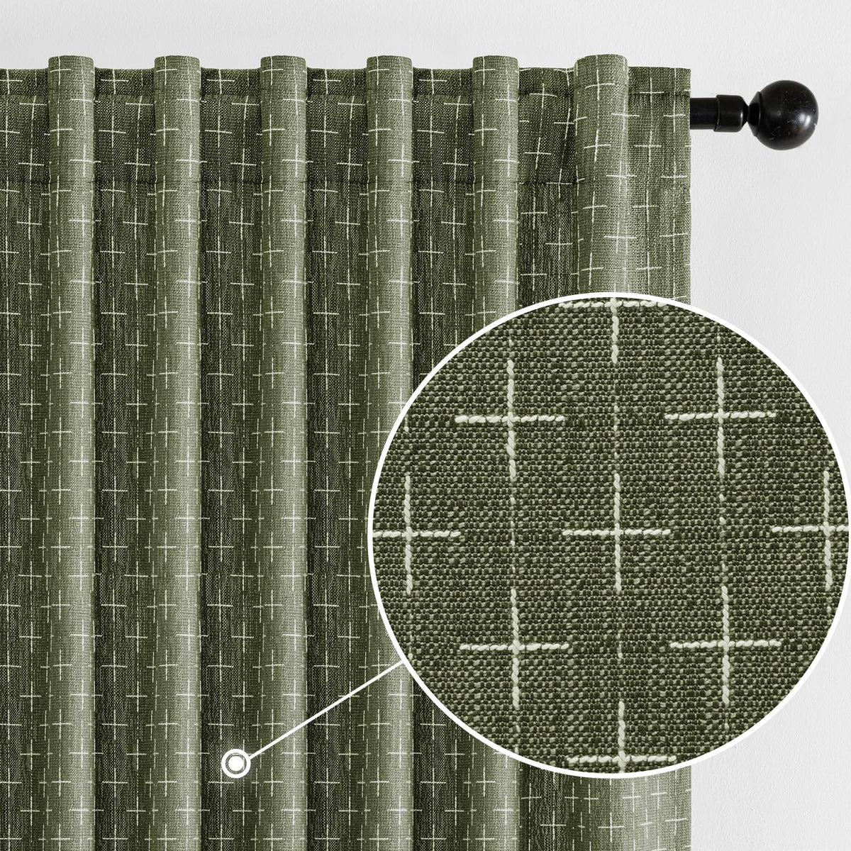 MIULEE Patterned Farmhouse Linen Curtains, Back Tab, 52Wx84L, Blue