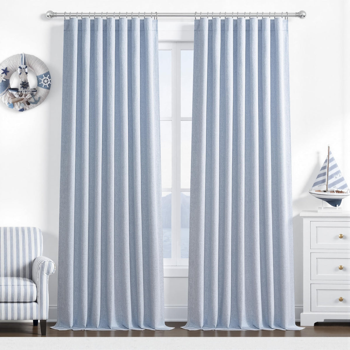 100% Blackout Curtains 84 Inch Length 2 Panels Set Farmhouse Style for Bedroom Windows/Living Room Thermal Insulated Neutral Boho Drapes Linen Blend Natural Ivory 7ft Long Hook Belt Pleated/Back Tab