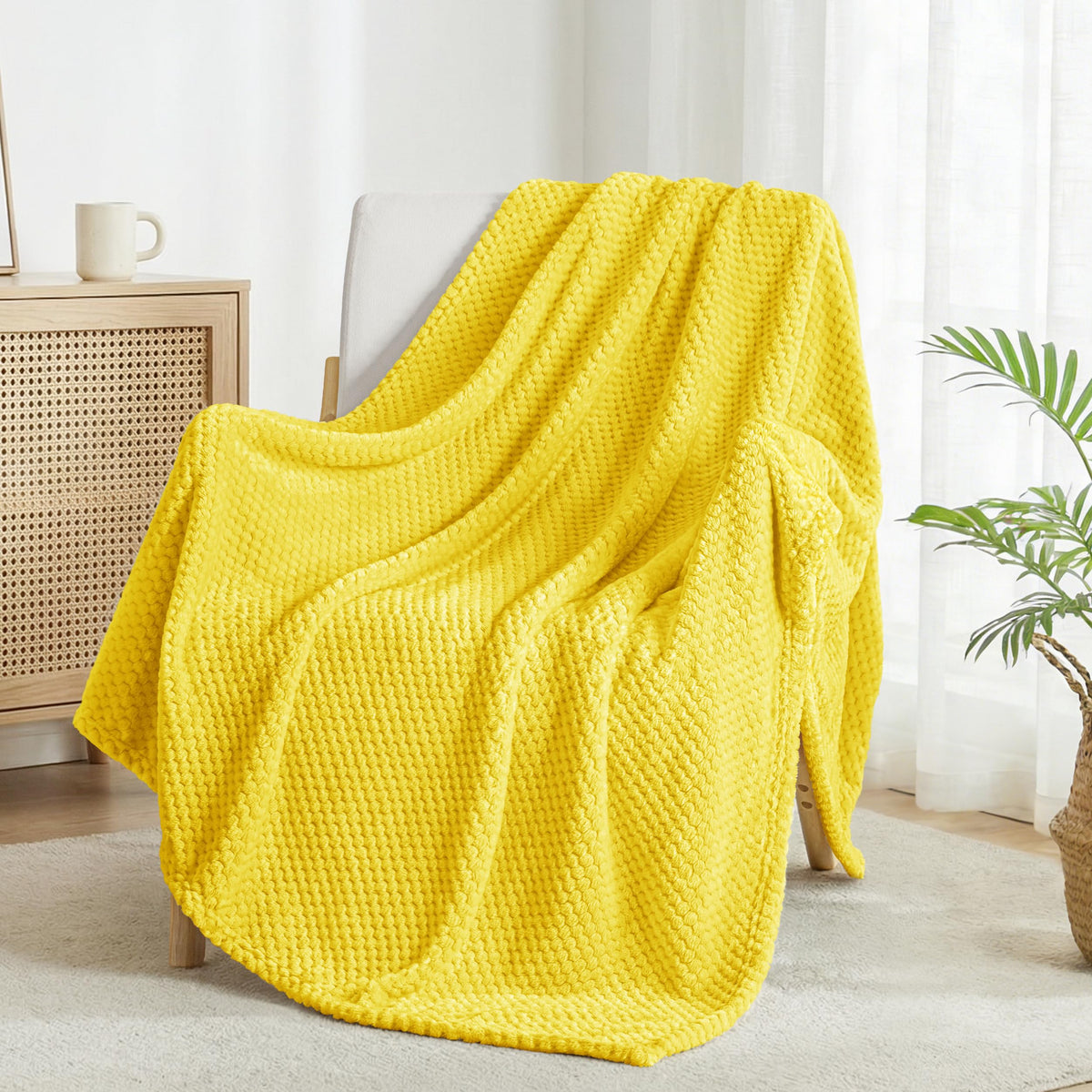 Exclusivo Mezcla Large Waffle Fleece Throw Blanket for Couch, Slate Blue