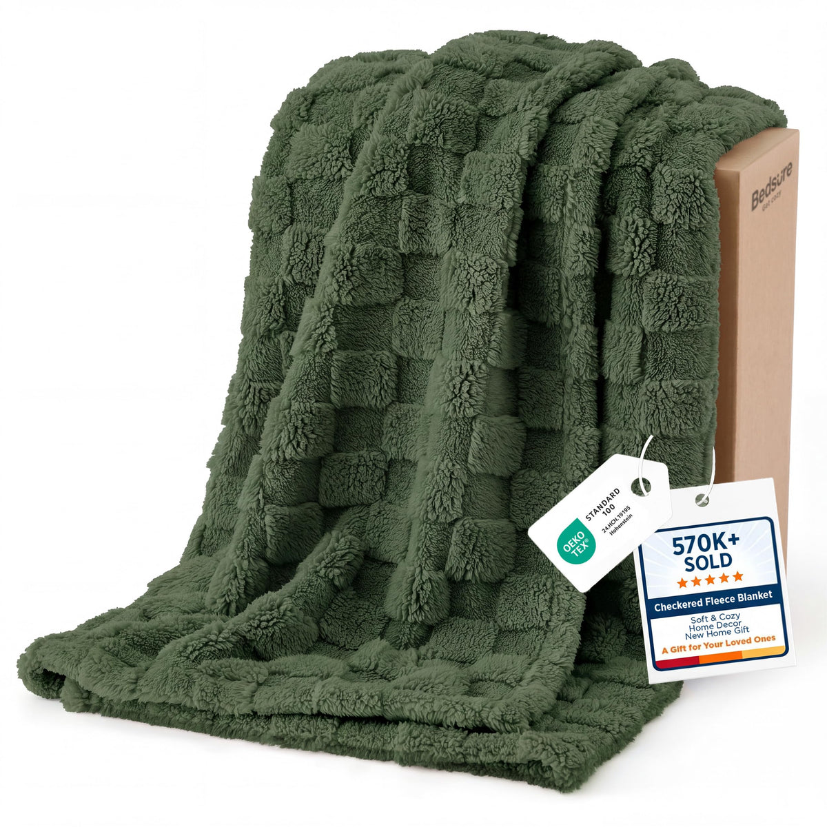 Bedsure Checkered Fleece Throw Blanket,Cute Home Decor,Sage Green,50"×60"