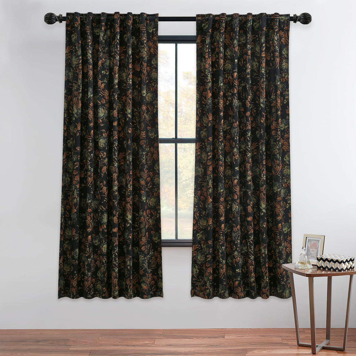 StangH Black Floral Vintage Curtains Luxury Velvet Drapes 96 Inch 2 Panels