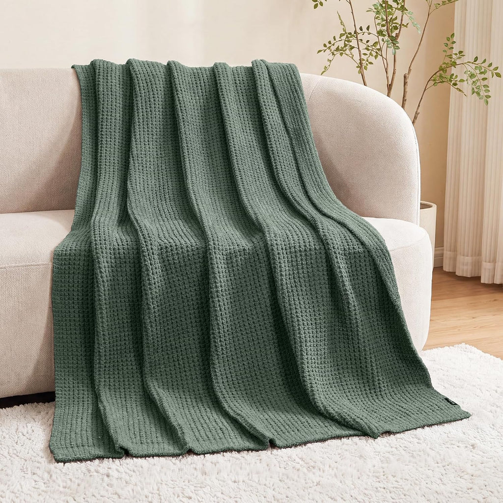 Waffle Knit Throw Blanket for Couch, Soft Cozy Chunky Knit Thick Knitted Blanket for Sofa, Bed, Gift for Women Girls Home Decor (Sage, Throw 50"x60")