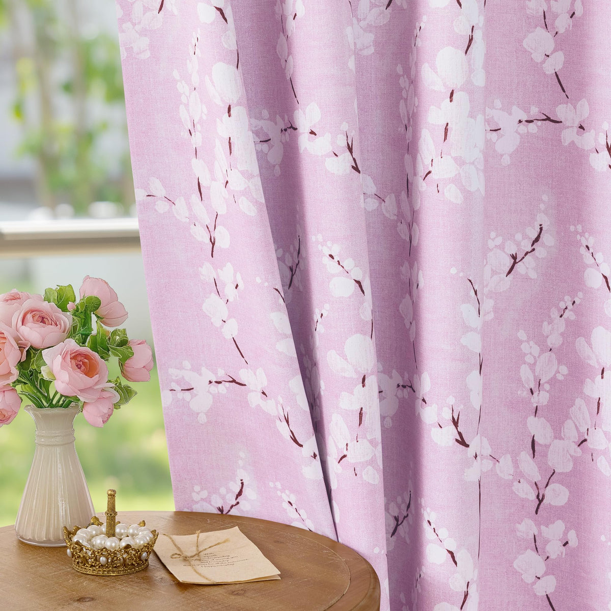 FMFUNCTEX Blue Blackout Floral Curtains, Bedroom, 100X84 Inches, 1 Panel