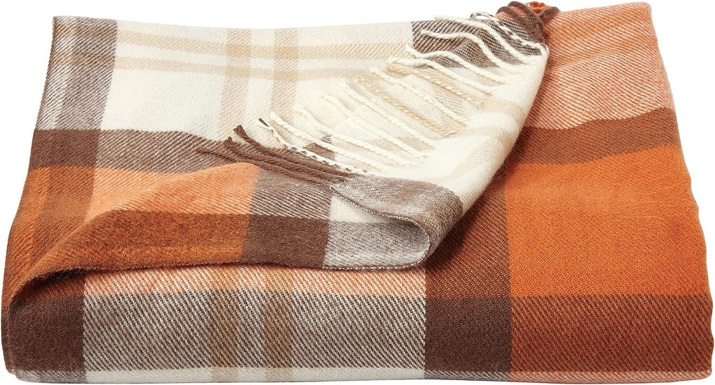Lavish Home Oversized Throw Blanket for Couch, Spice Orange Plaid,60” x 70”