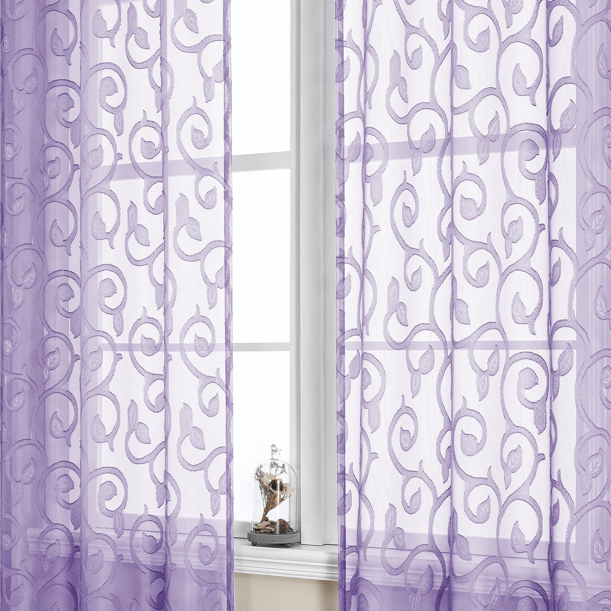 OWENIE Furman Ivory Sheer Curtains 84 inches Long for Bedroom Living Room 2 Panels Set, Jacquard Clip Light Filtering Semi Sheer Curtain Rod Pocket Window Drapes, 2 Pcs Each 40 W 84 L