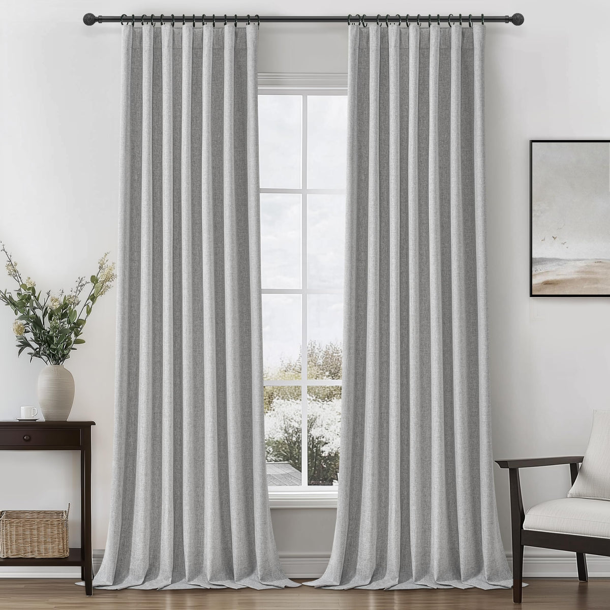 100% Blackout Curtains 84 Inch Length 2 Panels Set Farmhouse Style for Bedroom Windows/Living Room Thermal Insulated Neutral Boho Drapes Linen Blend Natural Ivory 7ft Long Hook Belt Pleated/Back Tab
