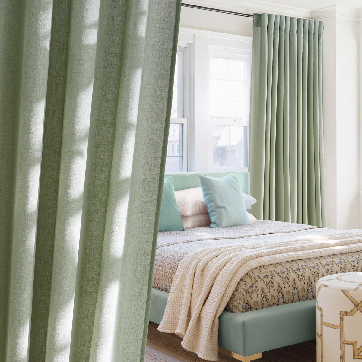 NICETOWN Flax Sheer Linen Curtains for Living Room 95 inch Long 2 Panels, Rod Pocket & Back Tab Semi Sheer Drapes Privacy Added with Light Filtering for Bedroom/Living Room, Natural, W55 x L95