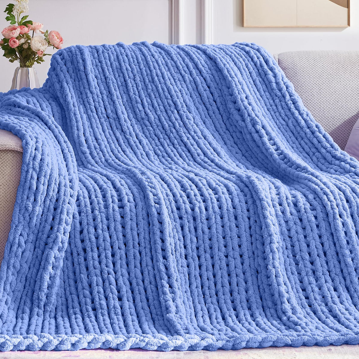 Negwoo Chunky Knit Throw Blanket, Knitted Throw Chenille Yarn, 50"*60"