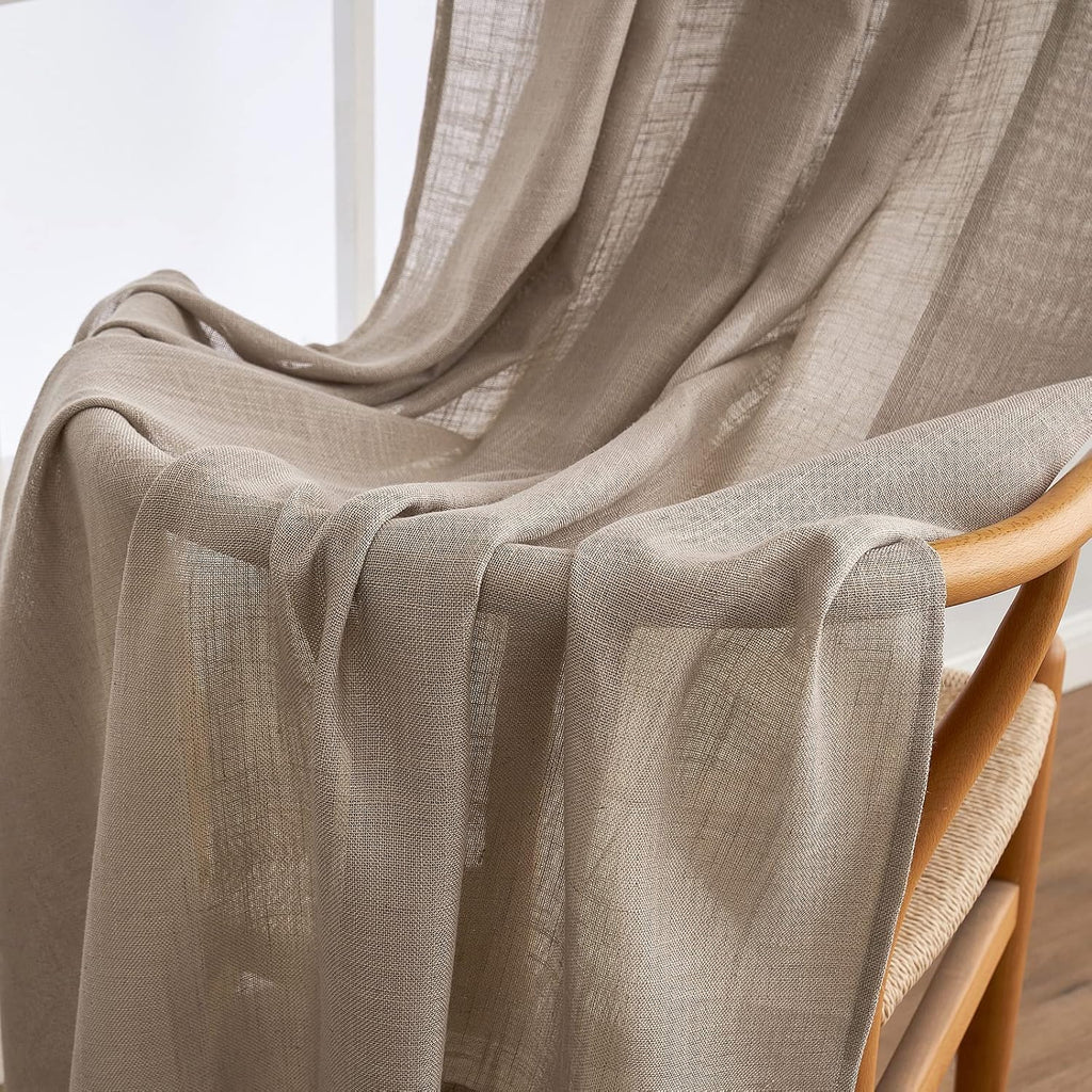 MIULEE Taupe Linen Curtains 52x84 Inch Length for Bedroom and Living Room