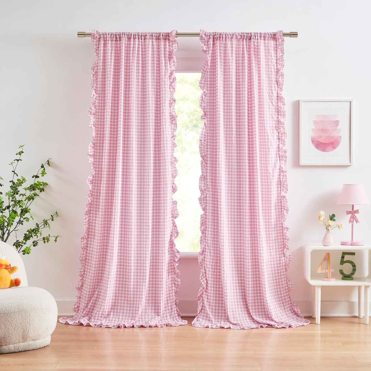 ZJDECOR Brown White Buffalo Plaid Curtains 84 Inches Long for Bedroom