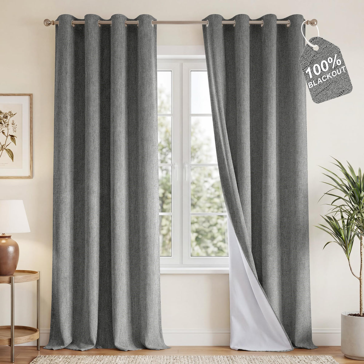 NICETOWN Beige Linen Blackout Curtains 84 Inches Long, W52xL84, 2 Panels