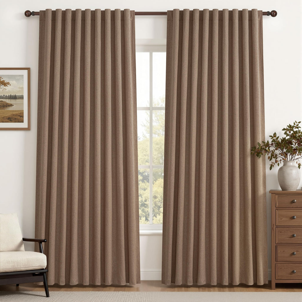 100% Blackout Curtains 84 Inch Length 2 Panels Set Farmhouse Style for Bedroom Windows/Living Room Thermal Insulated Neutral Boho Drapes Linen Blend Natural Ivory 7ft Long Hook Belt Pleated/Back Tab