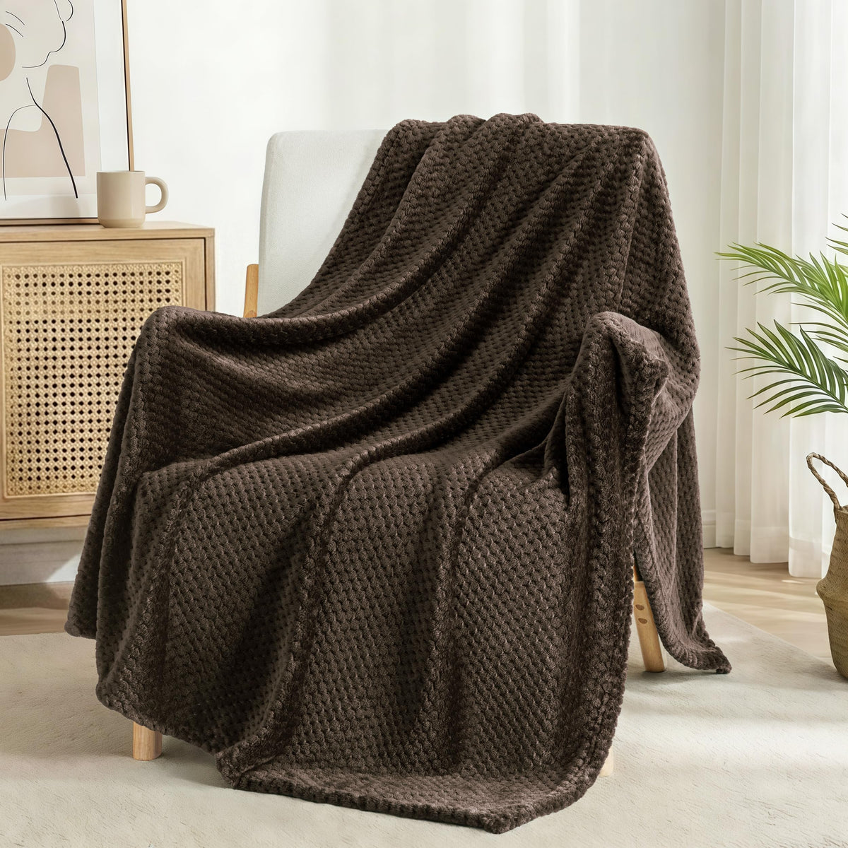 Exclusivo Mezcla Large Waffle Fleece Throw Blanket for Couch, Slate Blue