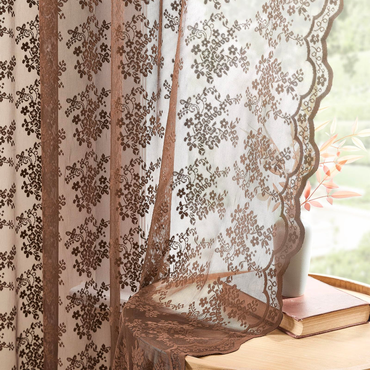 YJ YANJUN Vintage Lace Curtains 84 Inches Long-Victorian Floral Pattern Ivory Sheer Curtain Panels for Living Room Bedroom French Door, Light Filtering Drapes, 2 Panels 52W x 84L Cream