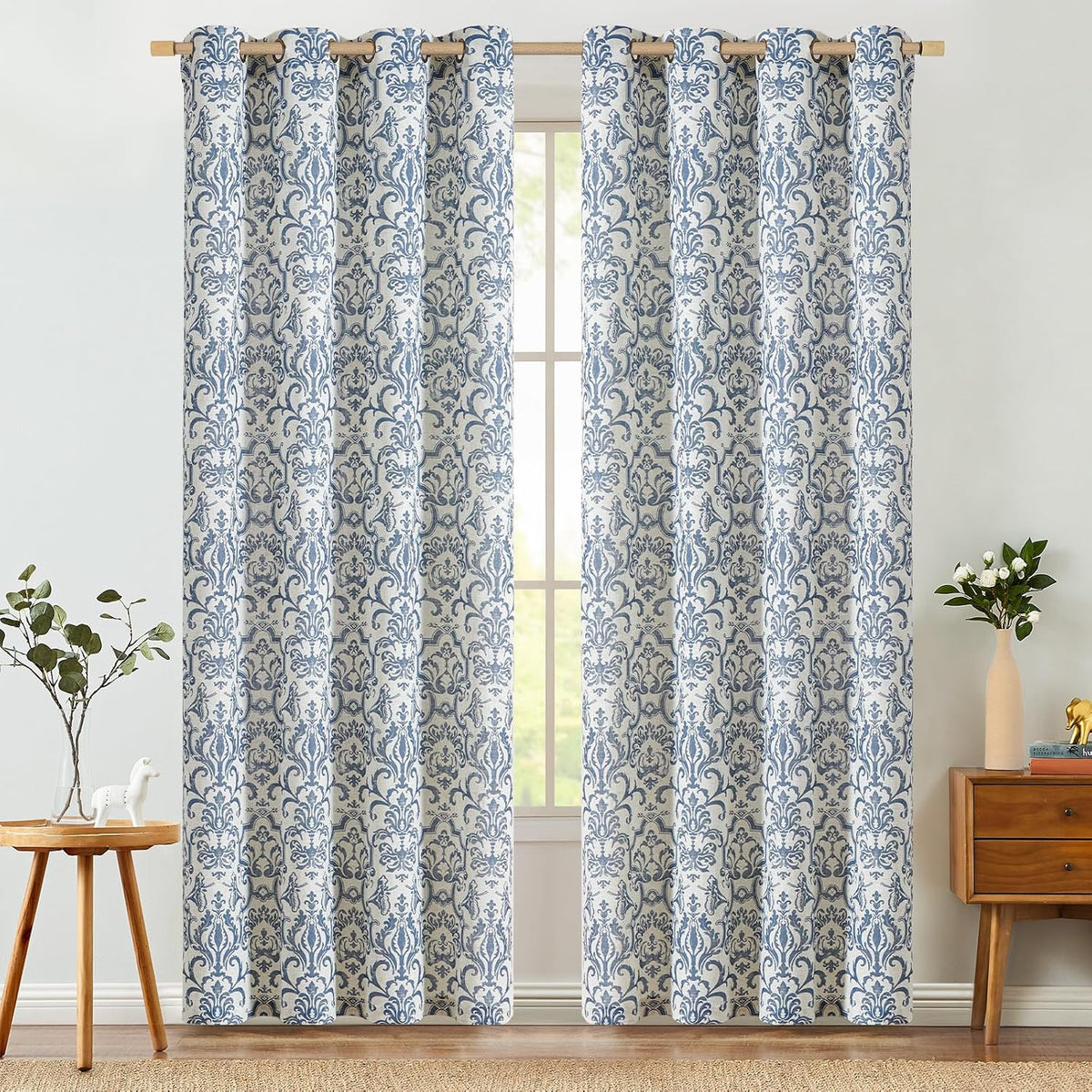 jinchan Slate Blue Linen Curtains Light Flitering Grommet 84 Inch 2 Panels