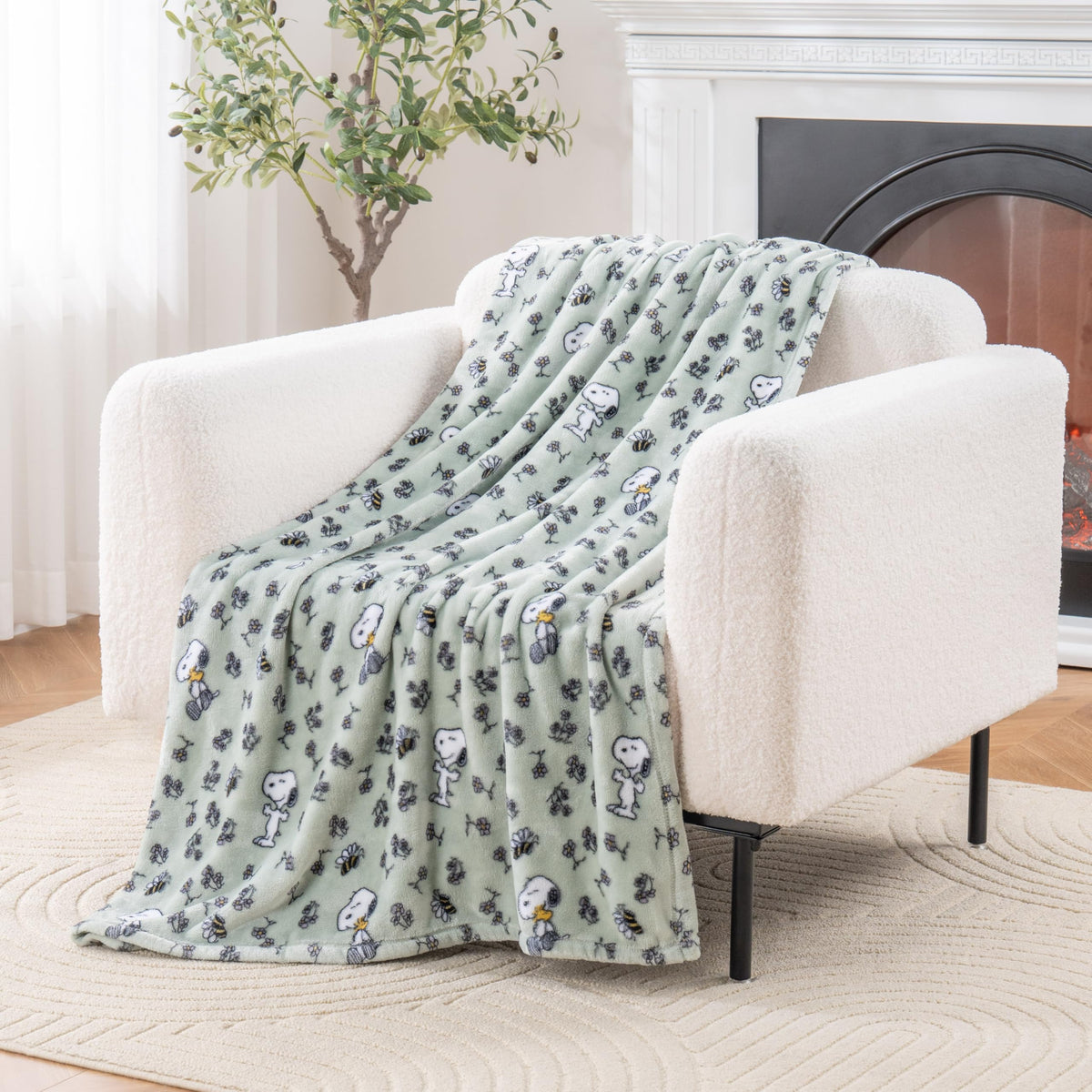 Berkshire Blanket Peanuts® VelvetLoft® Cute Character Snoopy Plush Throw Blanket,Peanuts Poses and Paws Grey,Throw 55 in x 70 in (Official Peanuts® Product)