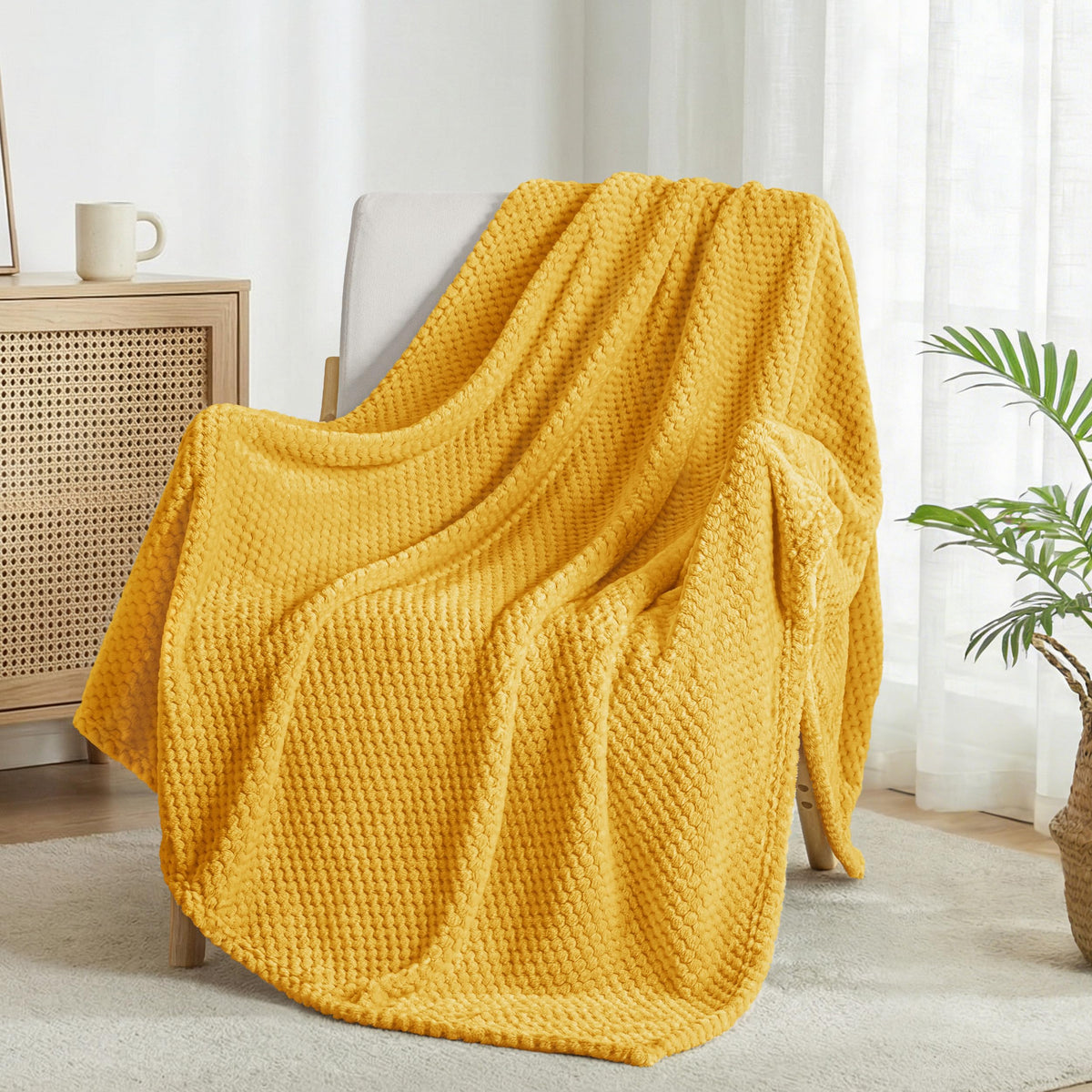 Exclusivo Mezcla Large Waffle Fleece Throw Blanket for Couch, Slate Blue