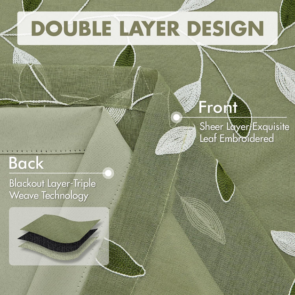 MIULEE Sage Green Double Layer Patterned Blackout Curtains 52" W x 84" L