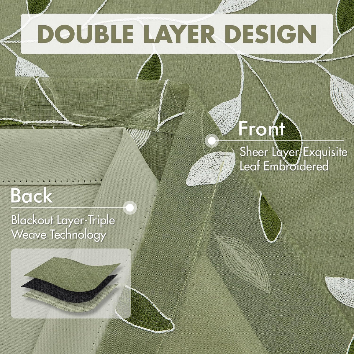 MIULEE Sage Green Double Layer Patterned Blackout Curtains 52" W x 84" L