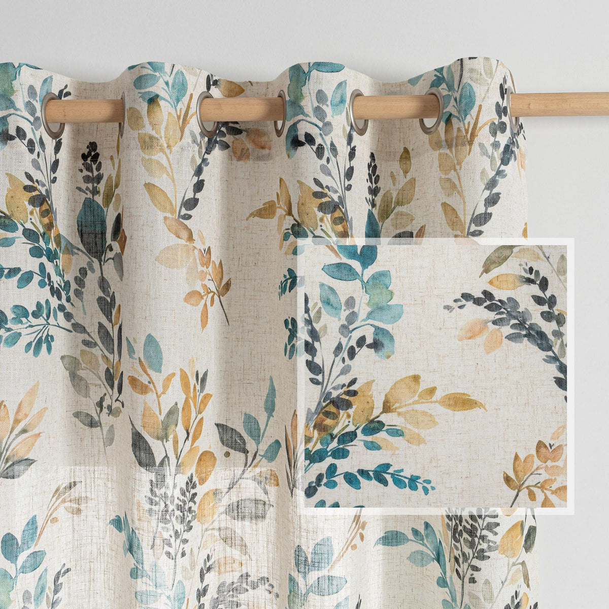 MYSKY HOME Floral Curtains 72 inch for Living Room Linen Semi Sheer Light Filtering Privacy Protect Lightweight Drapes Decor Farmhouse Soft Touch for Dining Room, Yellow, 52" Wide, 2 Panels