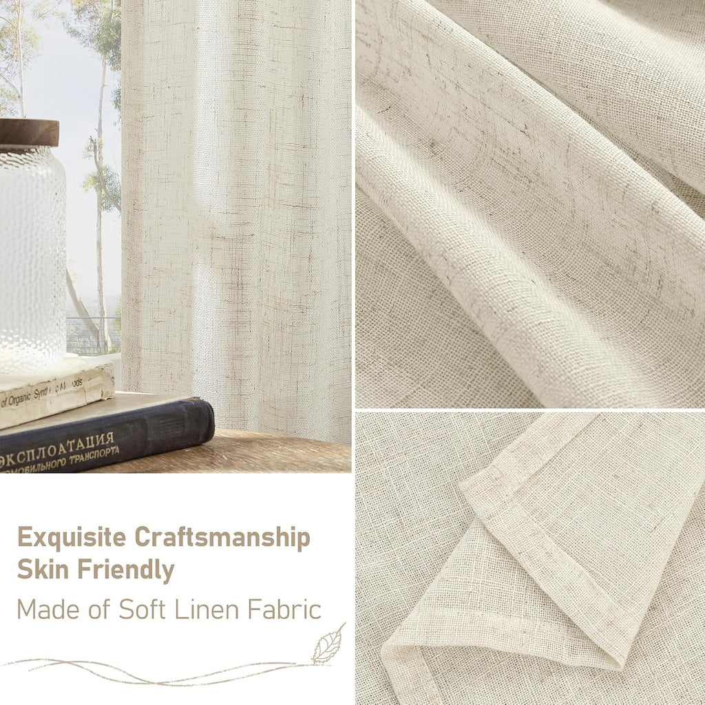 LAMIT Cream Ivory Linen Semi Sheer Curtains 84 inch Length for Bedroom