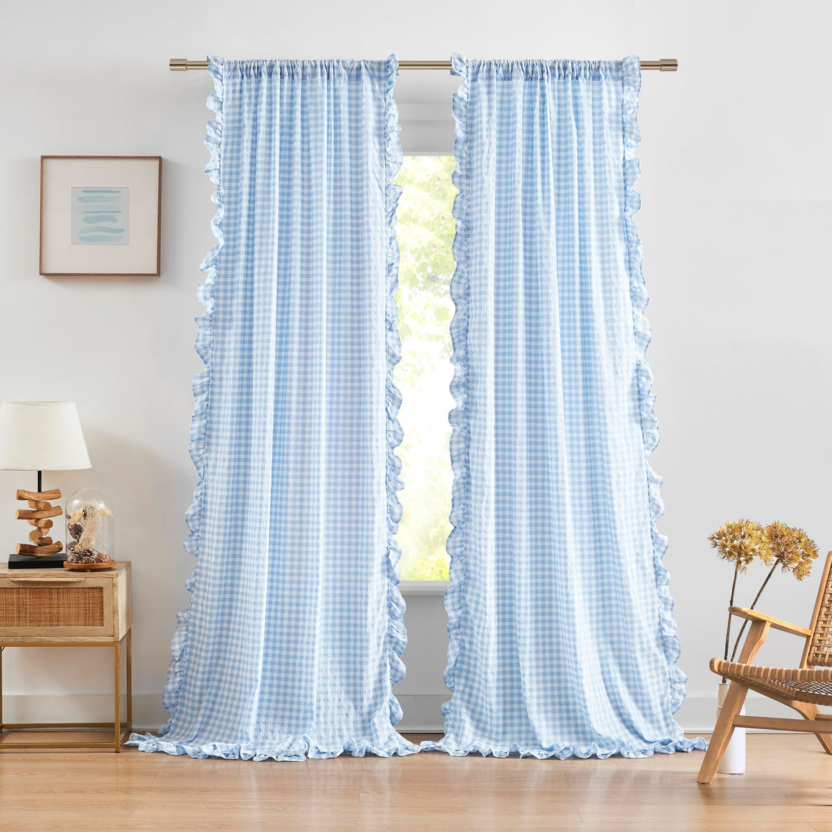 ZJDECOR Brown White Buffalo Plaid Curtains 84 Inches Long for Bedroom