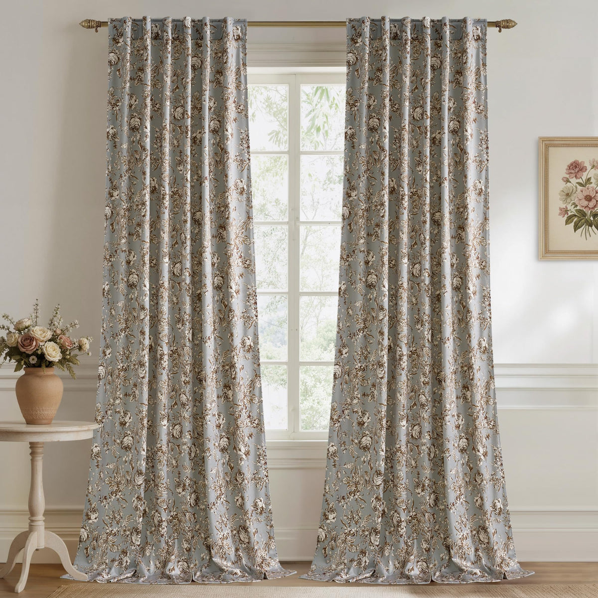 StangH Black Floral Vintage Curtains Luxury Velvet Drapes 96 Inch 2 Panels