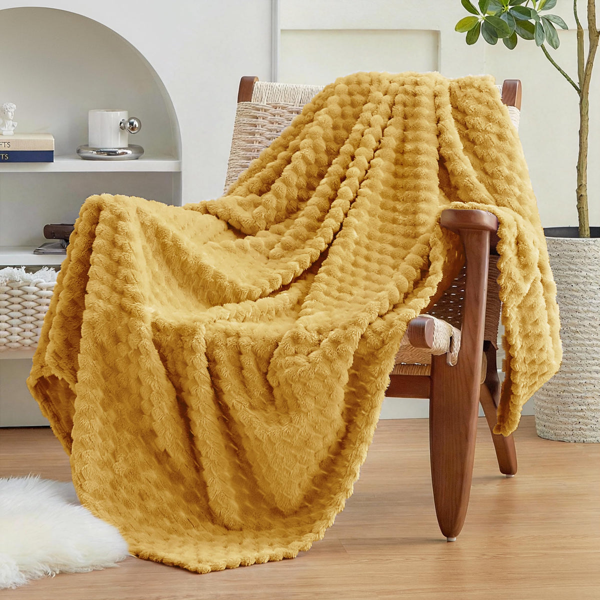 EXQ Home Turtle Shell Throw Blanket Beige for Couch Gentle Soft Fleece