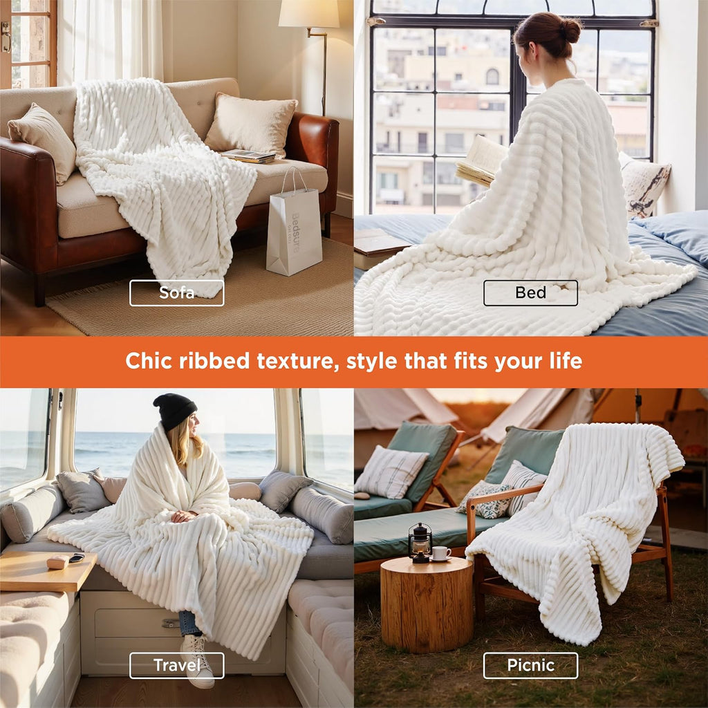 Bedsure GentleSoft White Throw Blanket for Couch - Halloween Fall Decorations for Home Living Room Decor, Cozy Fleece Fall Blanket for Sofa, Birthday Gifts for Women Mom Her, Off White, 50x60 Inches