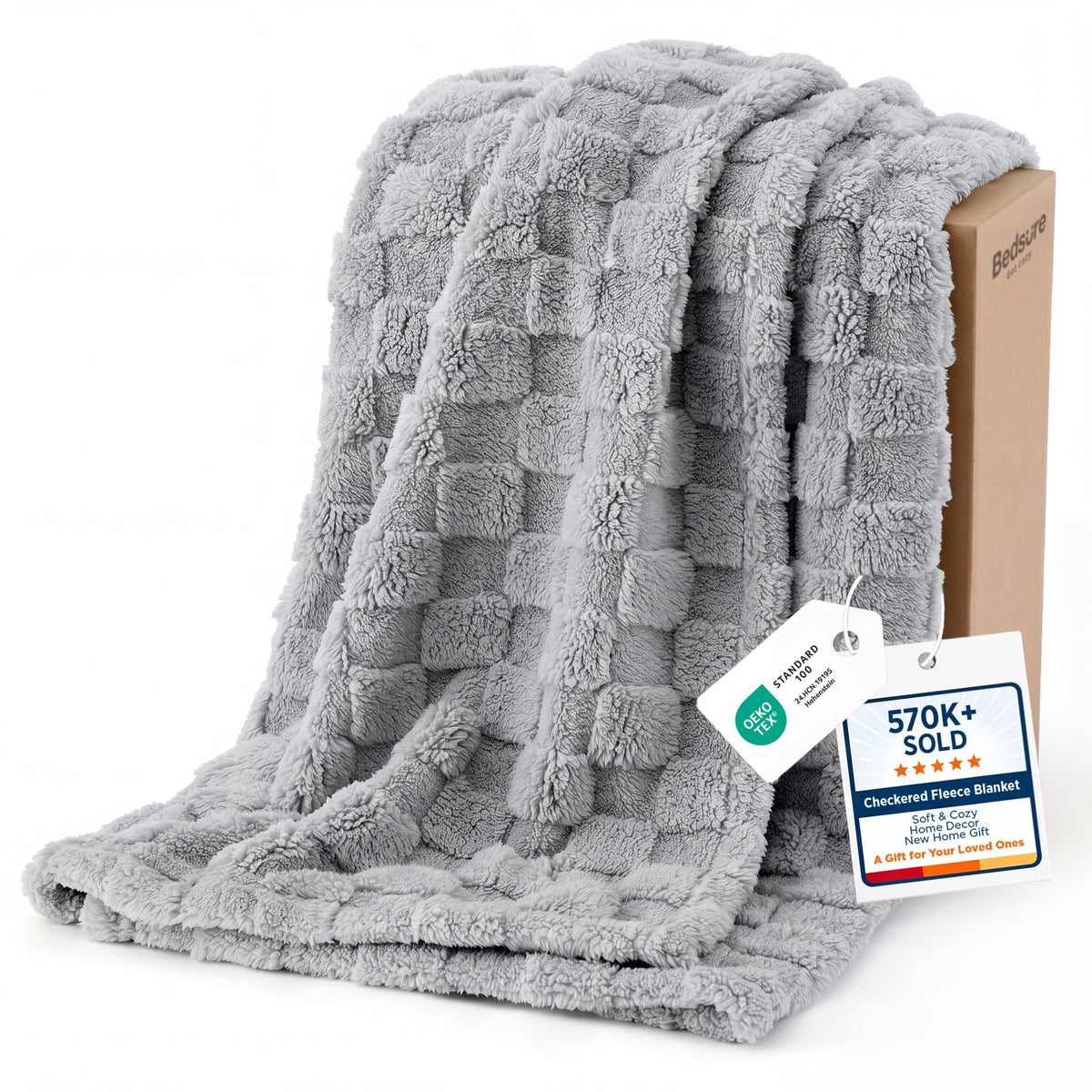Bedsure Checkered Fleece Throw Blanket,Cute Home Decor,Sage Green,50"×60"