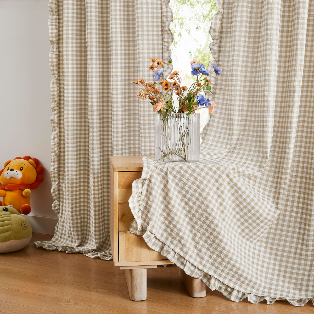 ZJDECOR Brown White Buffalo Plaid Curtains 84 Inches Long for Bedroom
