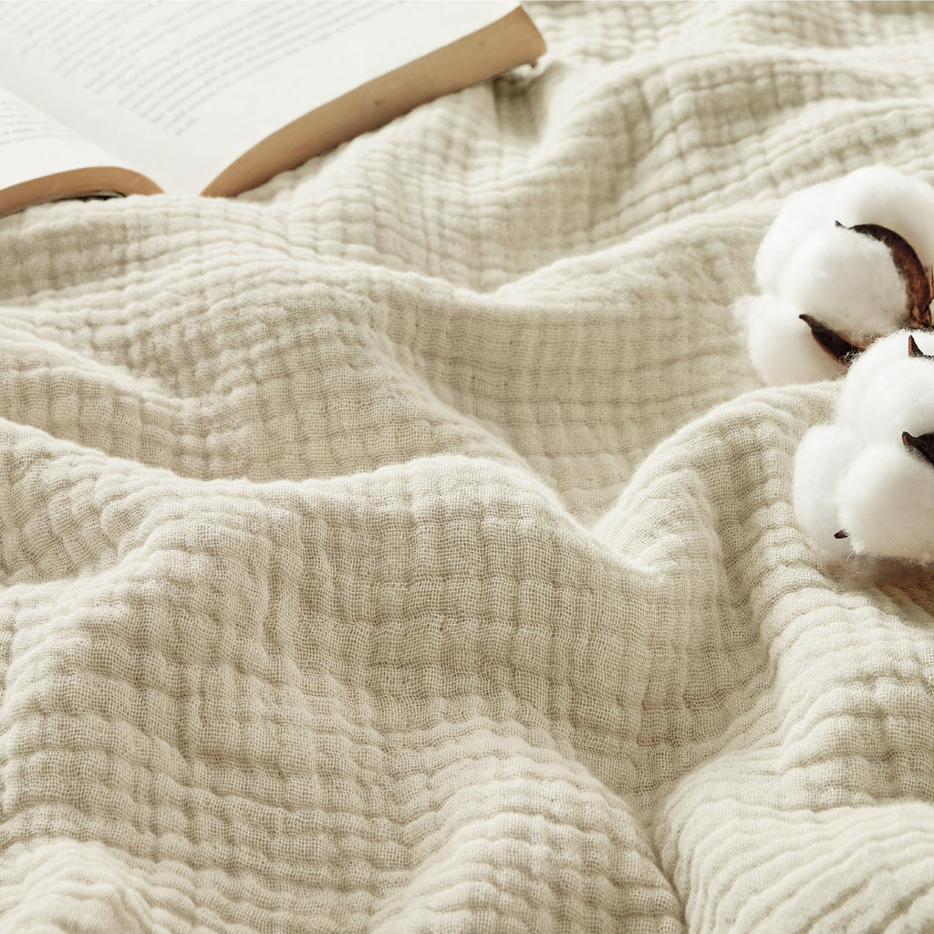 Bedsure 100% Cotton Muslin Blankets for Adults, Large Throw, Linen Beige