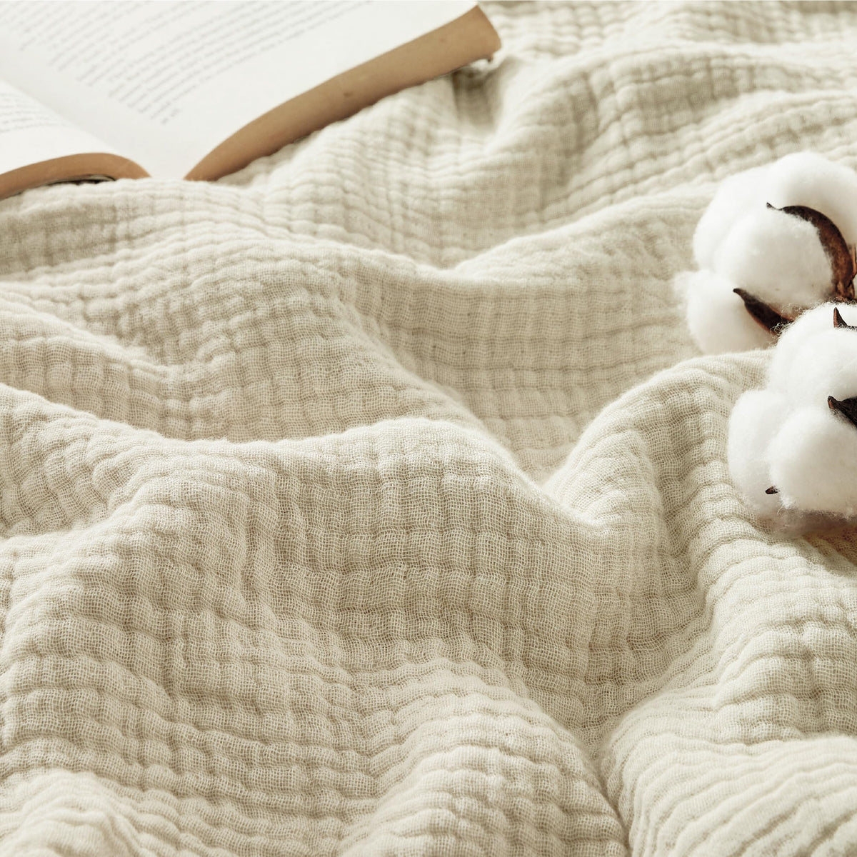Bedsure 100% Cotton Muslin Blankets for Adults, Large Throw, Linen Beige