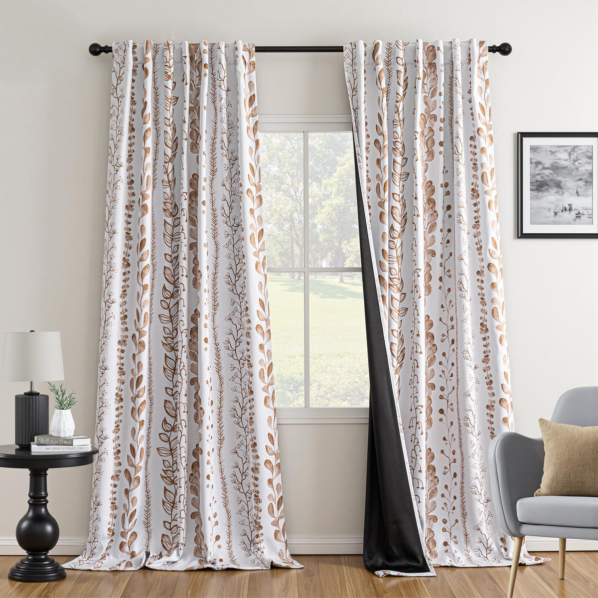 MEETSKY Sage Green Curtains 72 Inches Long 2 Panels Boho Curtains for Living Room Light Filtering Patterned Drapes for Bedroom Linen Style Back Tab Leaf Print Window Treatment, 50” Wide Each Panel
