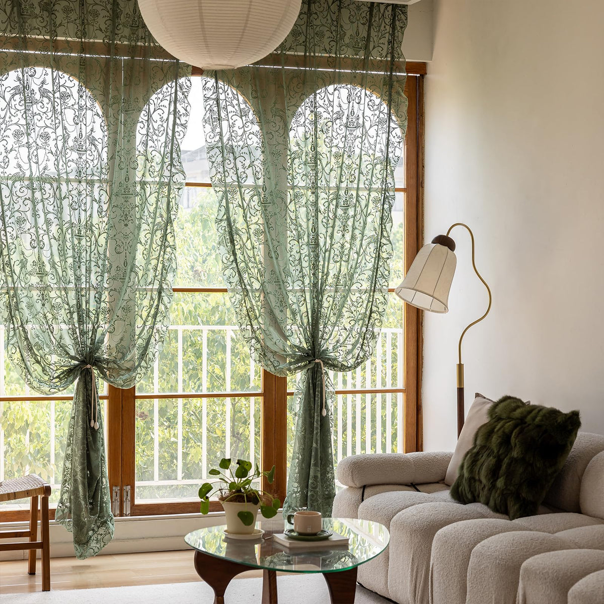 TUDECO Lace Maroon Curtains 96 Inches Long 1 Pair - French Floral Sheer Burgundy Curtains for Living Room, Art Decor Rod Pocket Ruffled Edges Dark Wine Red Drapes, 59 x 96 Inch, Burgundy