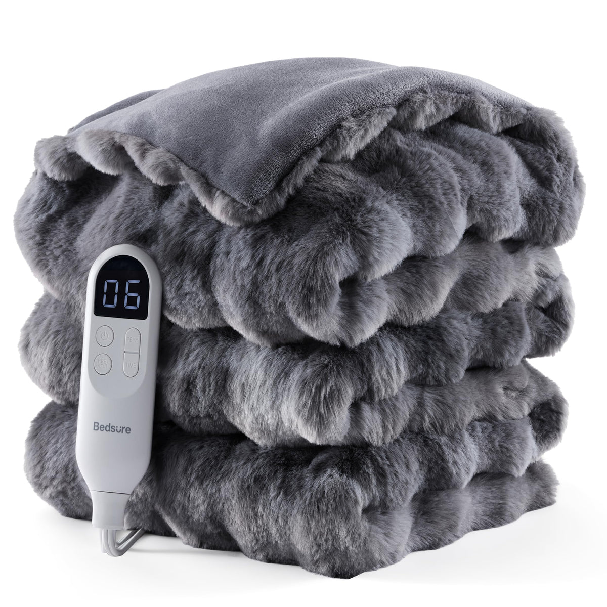 Bedsure Heated Blanket Electric Throw - Thick Striped Fast Heating Electric Blanket with Preheat Function, 6 Heat & 6 Timer (Up to 10H), 8H Auto Off, ETL Certified, Gifts for Women (50"x60", White)