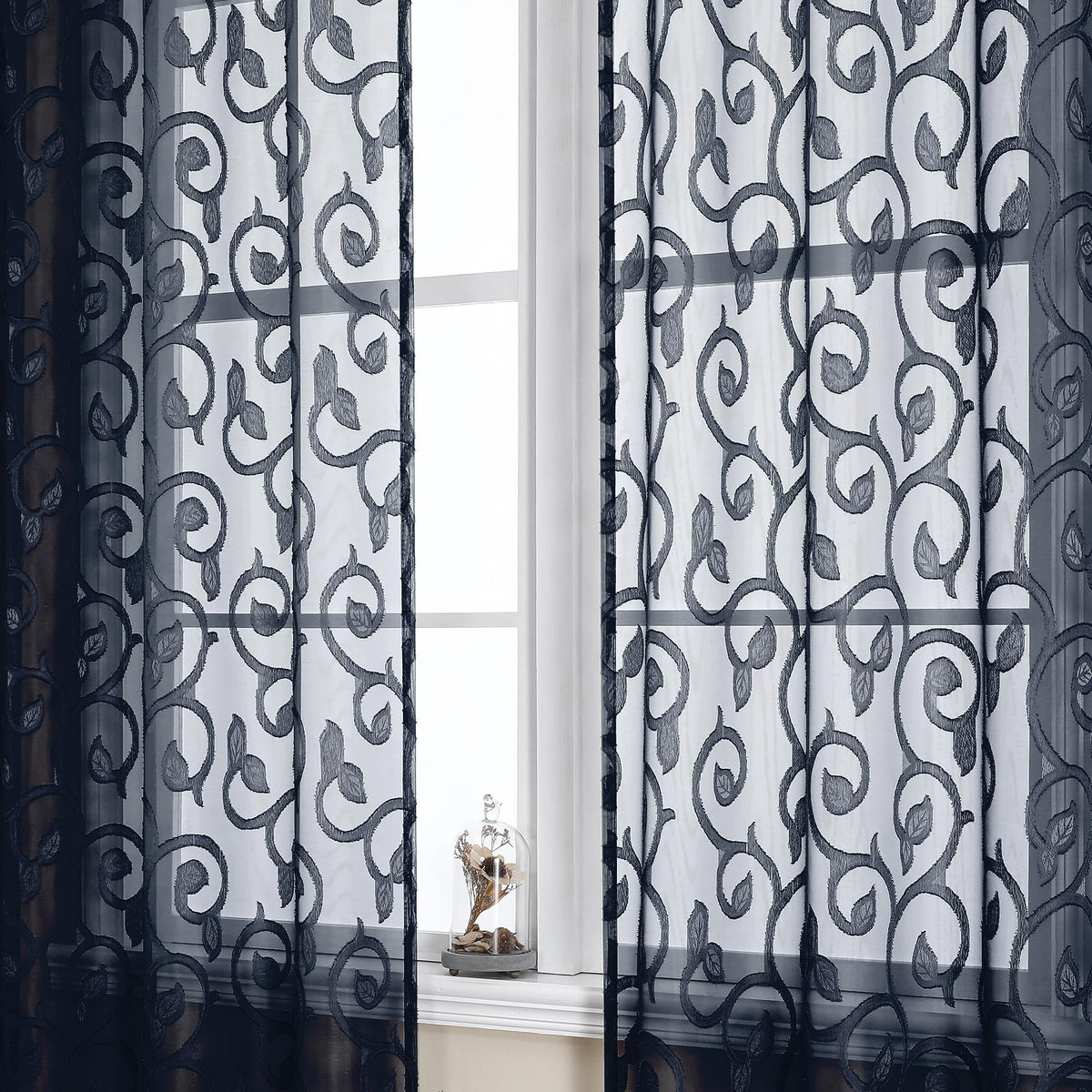 OWENIE Furman Ivory Sheer Curtains 84 inches Long for Bedroom Living Room 2 Panels Set, Jacquard Clip Light Filtering Semi Sheer Curtain Rod Pocket Window Drapes, 2 Pcs Each 40 W 84 L