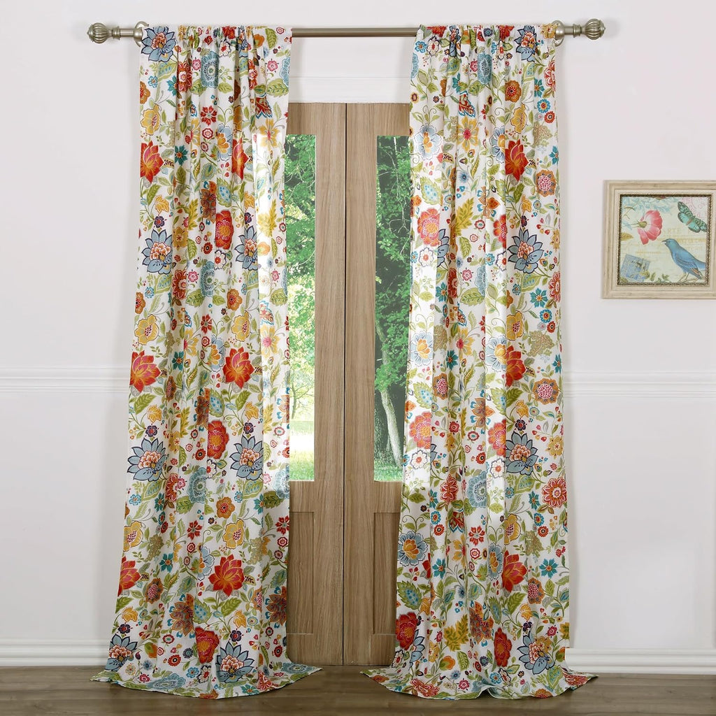 Greenland Home Astoria Semi-Sheer Curtain Panels, Set of 2, Lined, with Tiebacks, 95 L x 42 W (x2), White