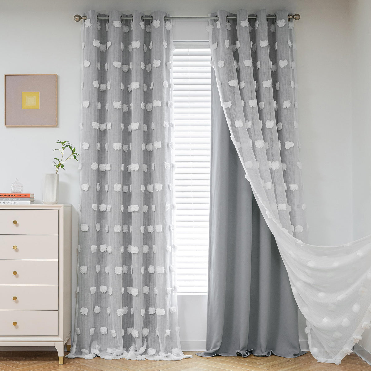 MYSKY HOME Beige Boho Curtains for Living Room 84 Inches Long Blackout Bohemian Curtains 2 Panels Beige Pom Pom Sheer Thermal Insulated Rustic Grommet Privacy Room Darkening Window Drapes 52" x 84"