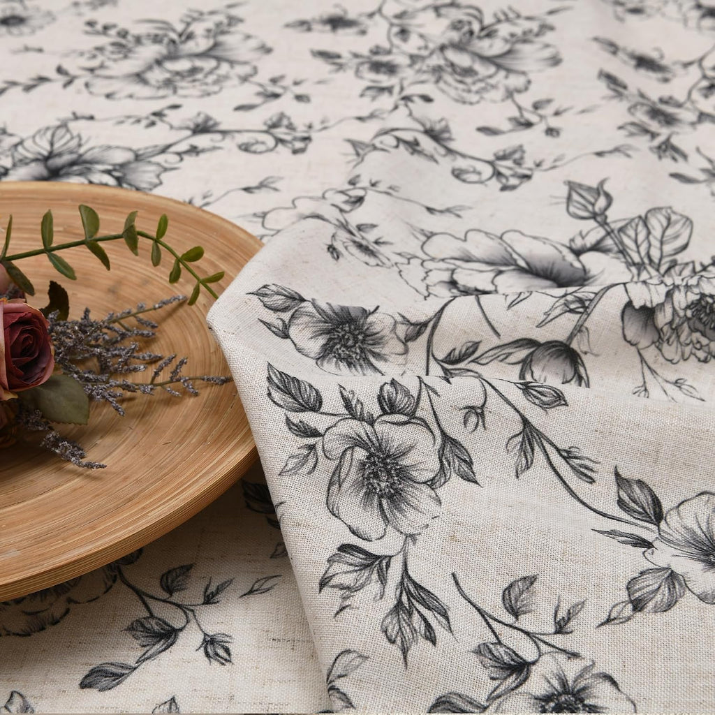 XWZO Floral Curtains for Living Room Linen Farmhouse Curtains 84 Inch Length Black Floral Patterned Curtain Peony Flower Printed Back Tab Curtain Bedroom Window Drapes 2 Panels